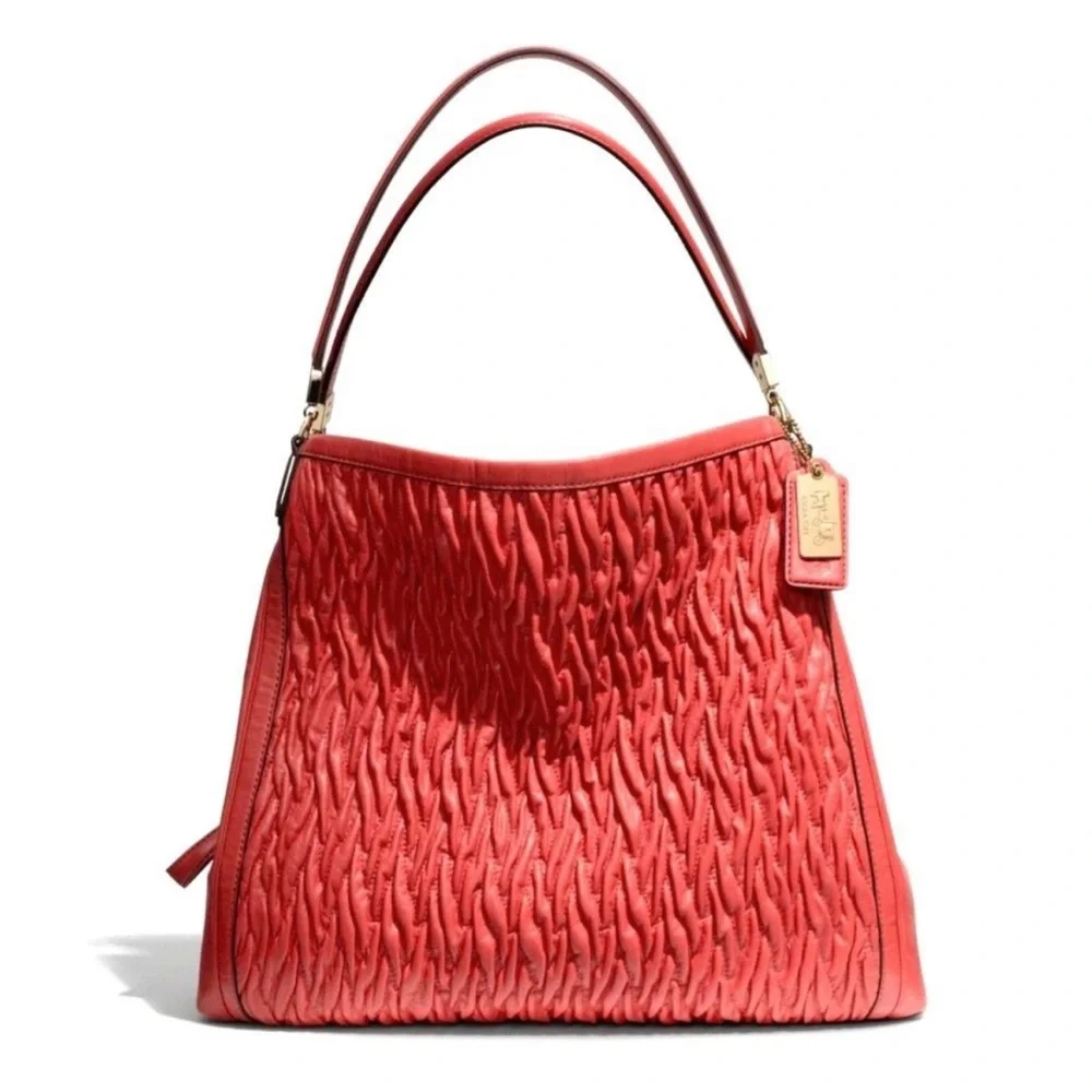 COACH Large Madison Phoebe Twisted Gathered Leather Shoulder Bag - Picture 1 of 11